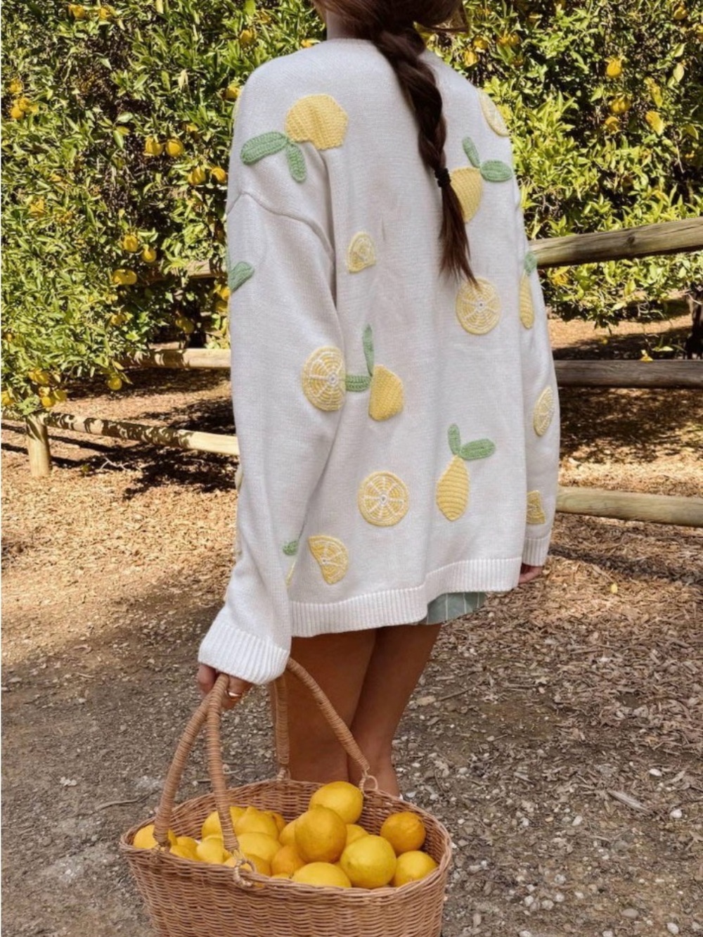 Show Me Your MuMu Cream Cardigan with Yellow Lemon Appliqués medium